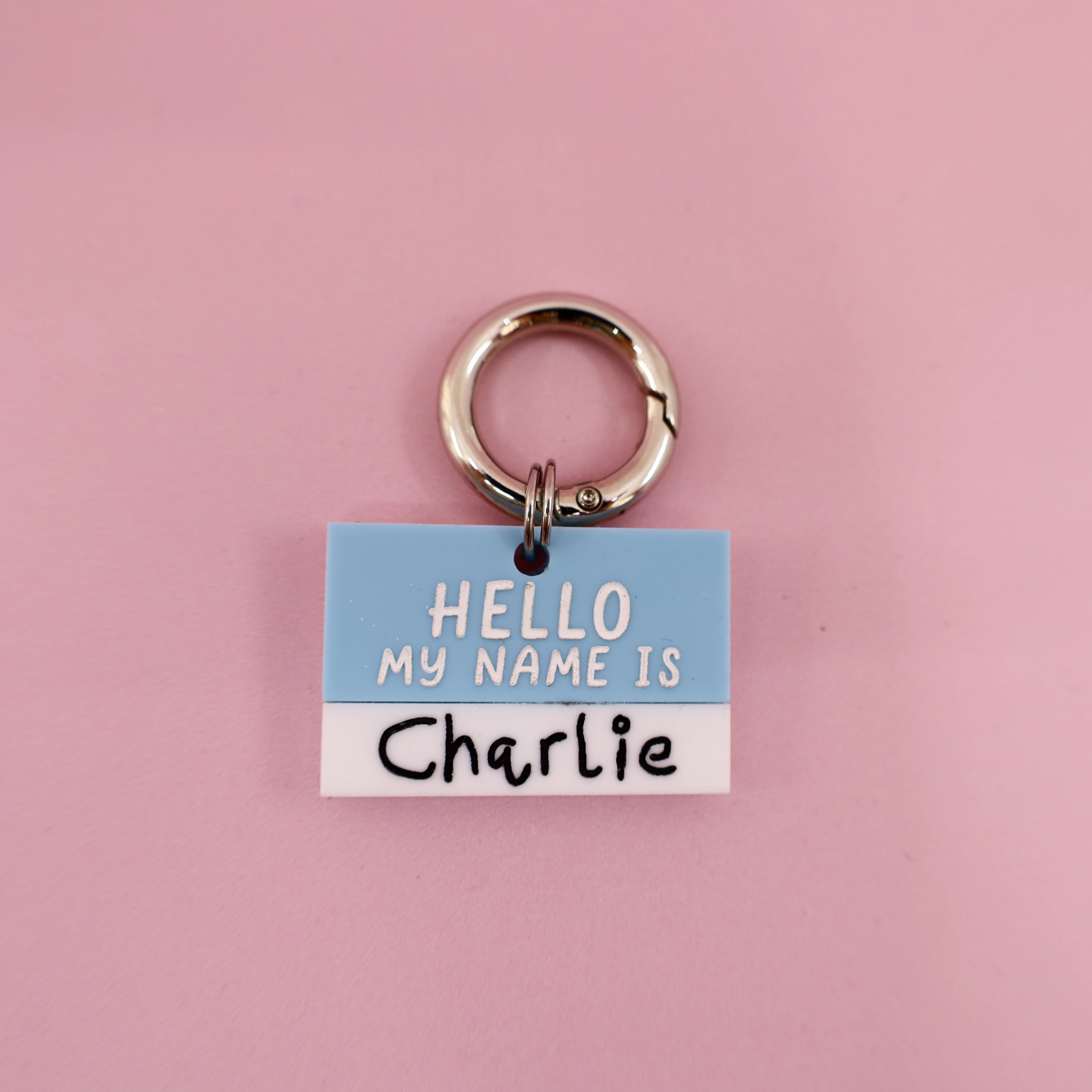 Personalised Pet ID Tag: Blue 'Hello my name is'