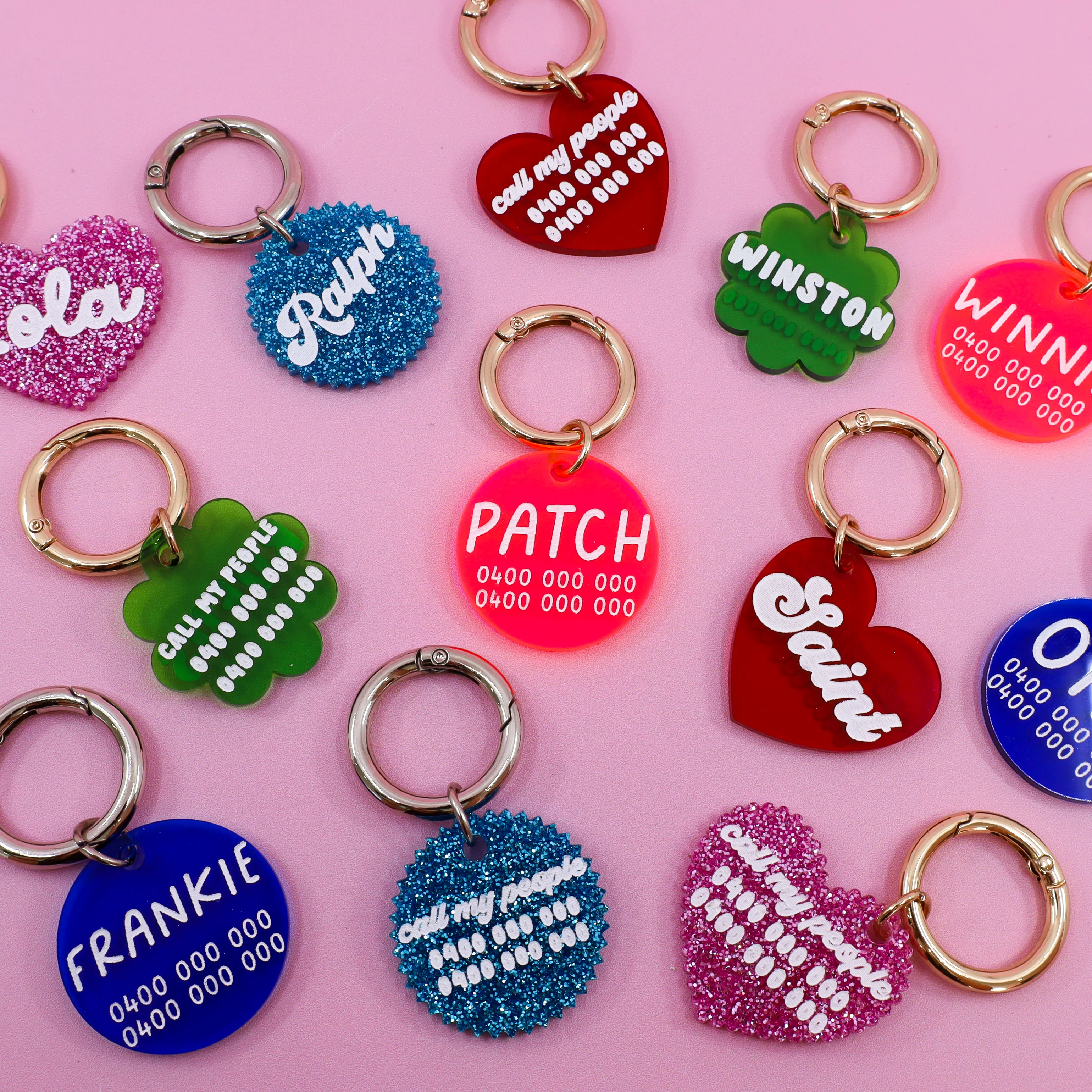Personalised Pet ID Tag: Jagged Circle Blue Glitter - Image 9